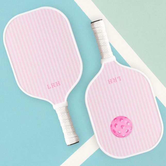 Design de Listras de Bala Rosa com Monograma de In (Pickleball Paddle with Monogram)