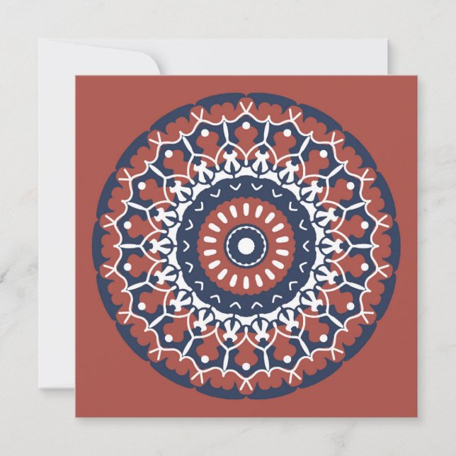 Design de Mandala em vermelho e azul convite (Frente)