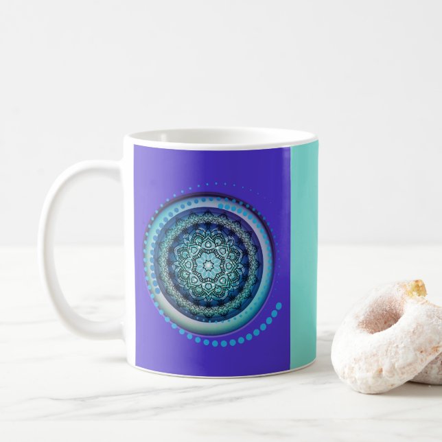 Design de Medalhão Verde Roxo Azul na Caneca (Com Donut)