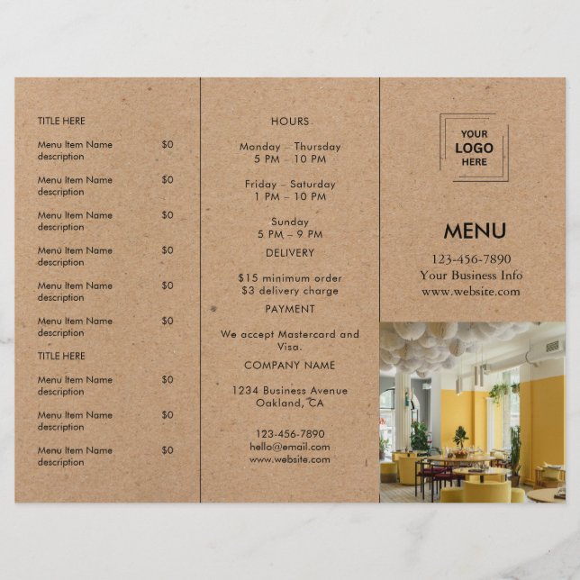 Design de Menu de Takeout do Restaurante Rustic Kr (Frente)