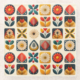 Design de Mosaico Floral de Arte Folclórica Retro