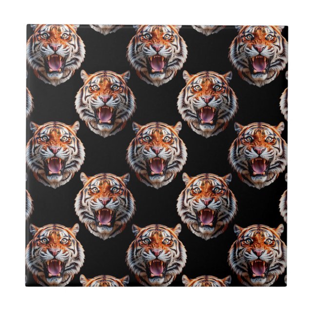 Design de Padrão de Cabeça Tiger - Preto (Frente)