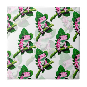 Design de padrão de sapo rosa em folha verde