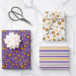 Design de Padrão Dourado e Roxo para Basquete
