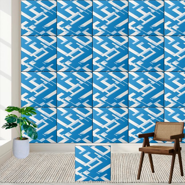 Design de padrão grego branco e azul moderno (Modern Blue and White Greek Pattern Design Ceramic Tile)