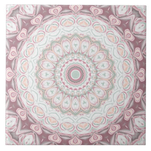 Design de Padrão Mandala Rosa e Verde Menta