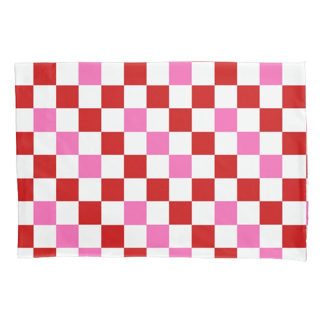 Design de padrão xadrez vermelho branco rosa (Frente)