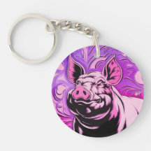 Design de porco rosa, Chaveiro acrílico, redondo, 