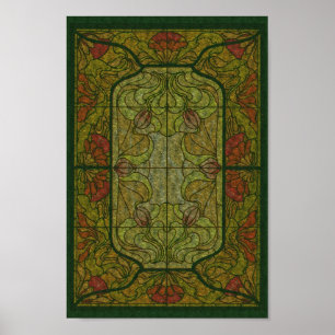 Design de Poster de Vidro Retido Floral