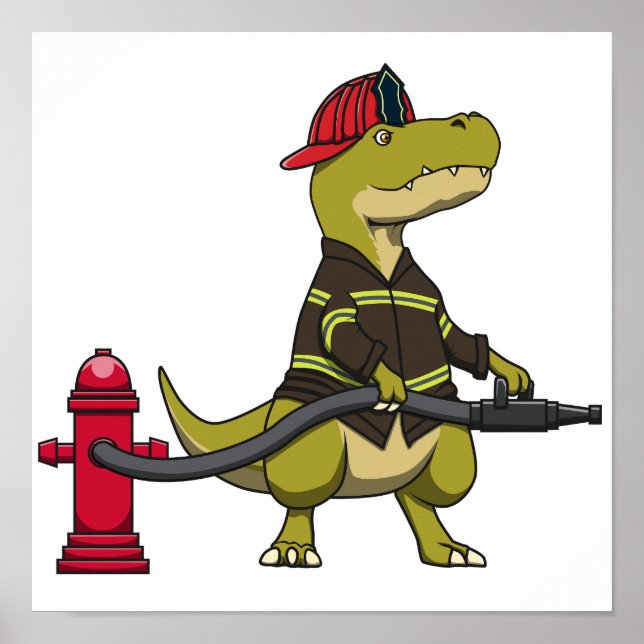 DESIGN DE POSTER DO DINOSSAUR DO T-REX FIREFIGHTER (Frente)