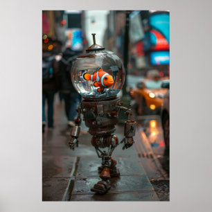 Design de Robô Único - Poster de Cabeça de Peixe