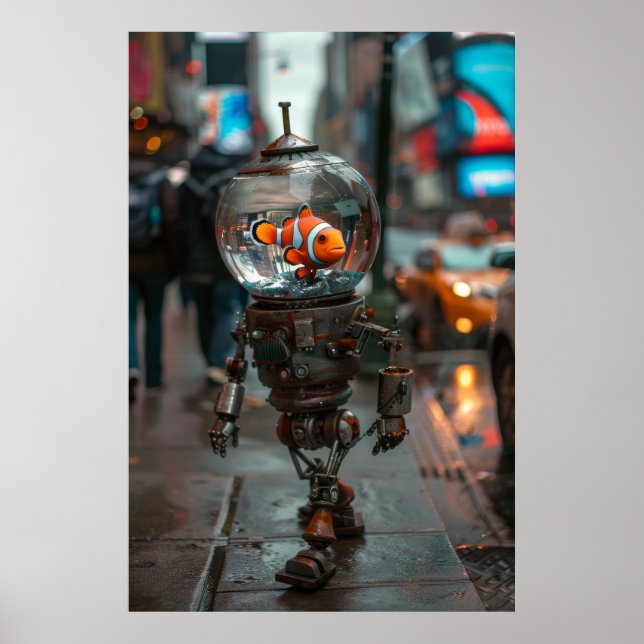 Design de Robô Único - Poster de Cabeça de Peixe (Frente)