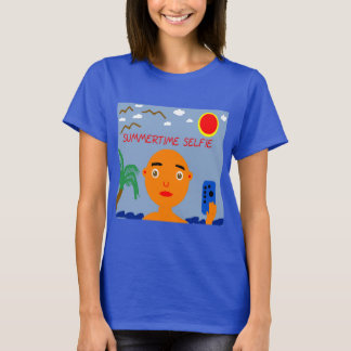 Design de selfie de verão nas damas, camiseta azul