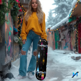 Design de skateboard com retrô atômico colorido