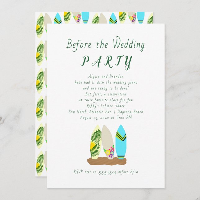 Design de Surfboard Antes do Convite de Casamento (Frente/Verso)