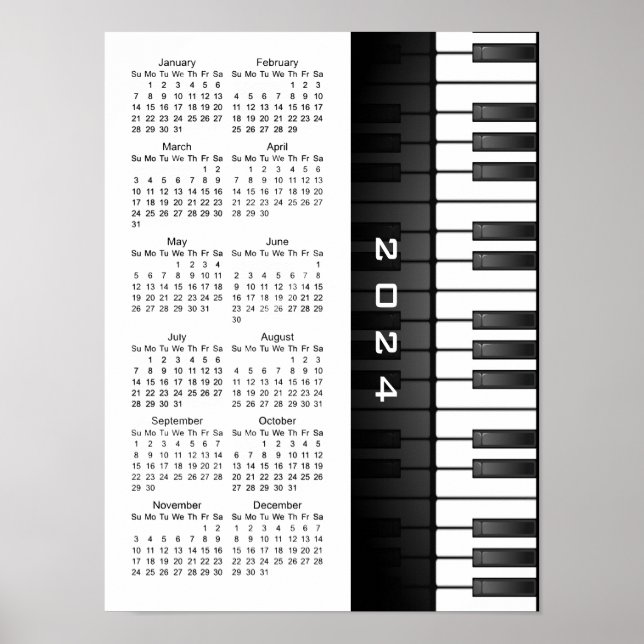 Design de Teclado de Piano Poster Calendário Pared (Frente)