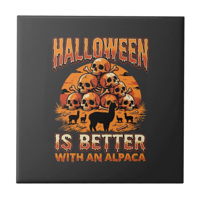 Design de Terror Retro Pilha de Crânio de Alpaca d (Frente)
