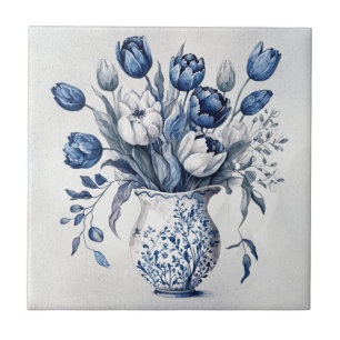 Design de tulipa do estilo Delft azul e branco
