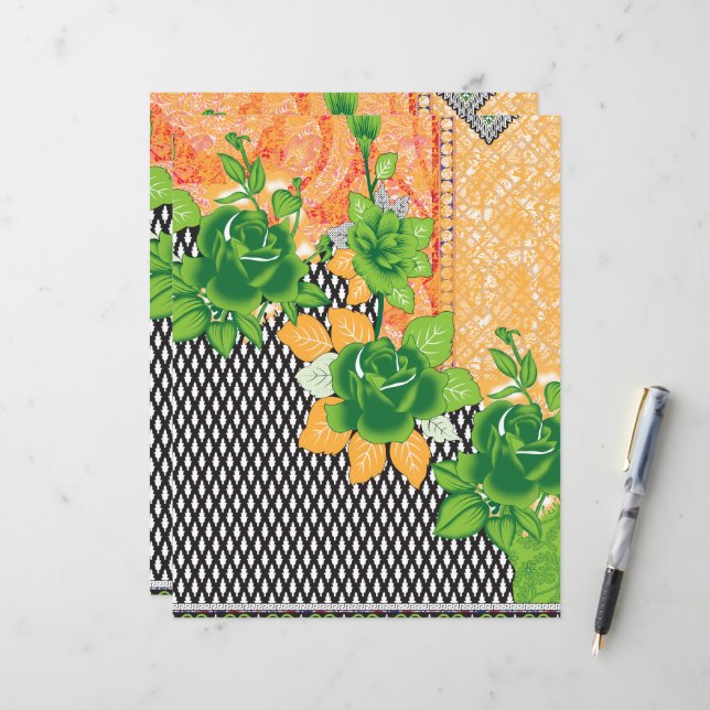 design de uma parede verde e amarela pendurada (Frente/Verso In Situ)