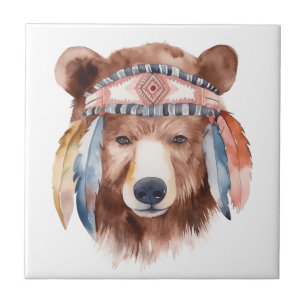 Design de urso hippie de aquarela branca