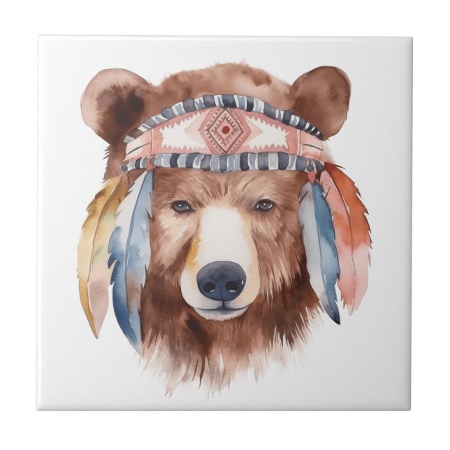 Design de urso hippie de aquarela branca (Frente)