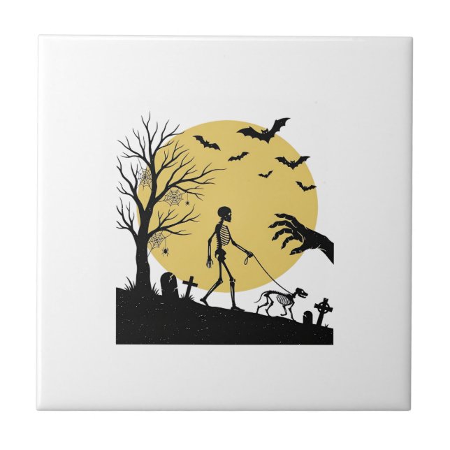 Design de Vetor de Cão de Esqueleto de Halloween V (Frente)
