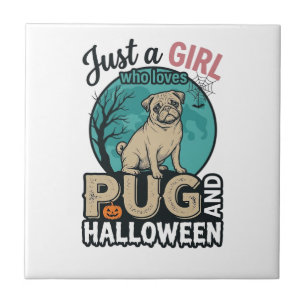 Design de Vetor Vintage de Menina Pug Halloween (2