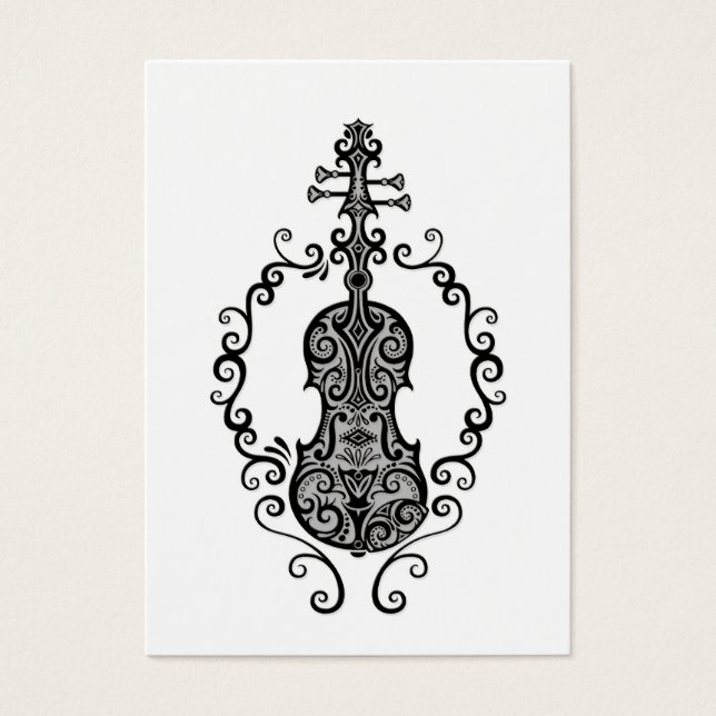 Design de Violino Negro Intriciado em Branco (Frente)