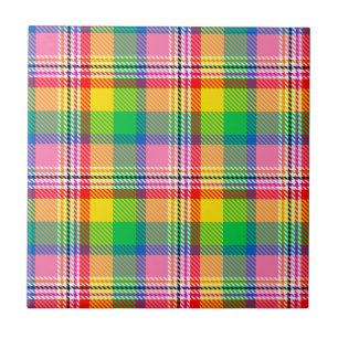 Design de Xadrez de Tartan Amarelo verde-rosa