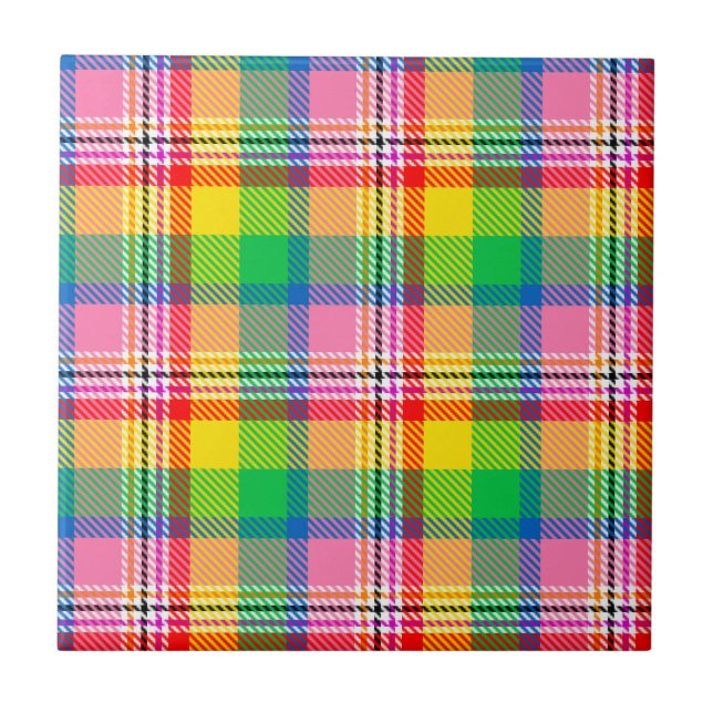 Design de Xadrez de Tartan Amarelo verde-rosa (Frente)