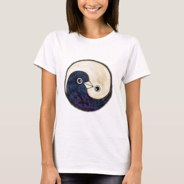 Design de Yin Yang da camisa de T com pombas (Frente)