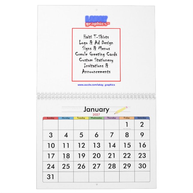 Design do calendário (Jan 2027)