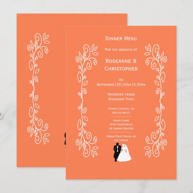 Design do Coral Wedding Menu Noivo (Frente/Verso)