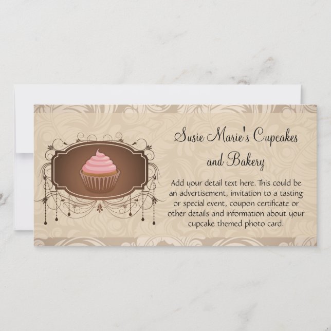 Design do Cupcake Elegante Glamor Mocha Damask (Frente)