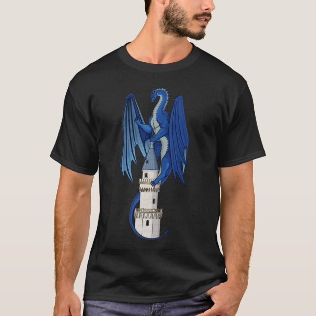 Design do Dragão Azul em uma Camisa Negra (Frente)
