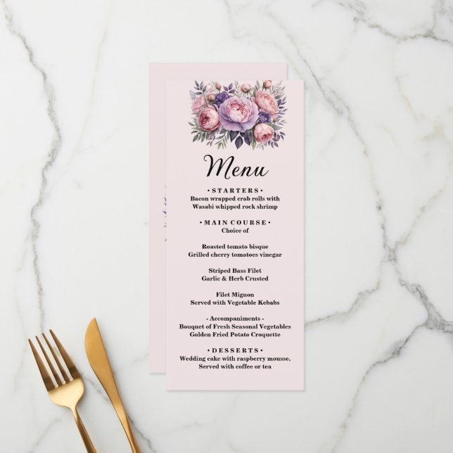 Design do Menu de Casamento Elegante Floral Encant (Frente/Verso In Situ)