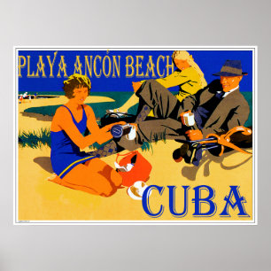 Design do poster vintage de Cuba do Ancon de Playa