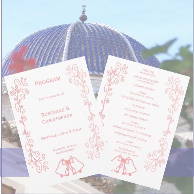 Design do Programa de Casamento Rosa Bells Scrollw (Pink wedding church program bells and scrollwork design)