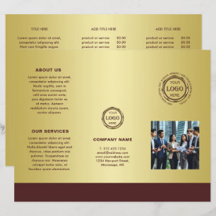 Design dourado vermelho-escuro, Brochuras com logo