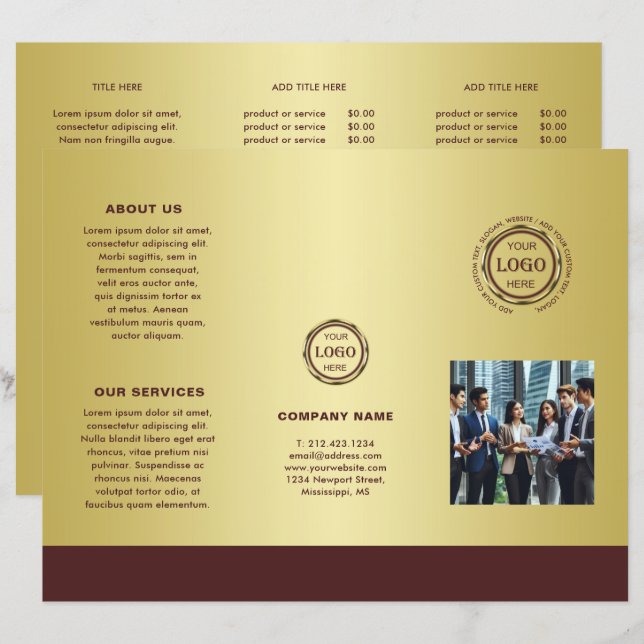 Design dourado vermelho-escuro, Brochuras com logo (Frente/Verso)