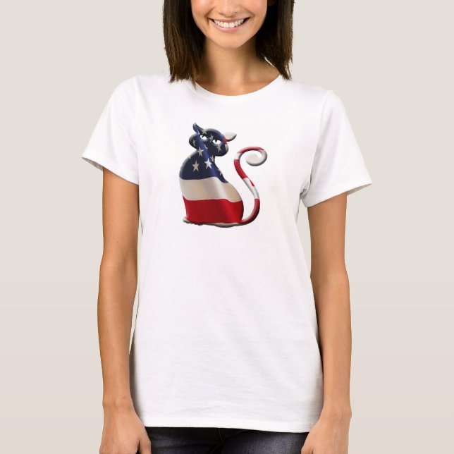 Design felino da camisa das mulheres de Pawtriotic (Frente)