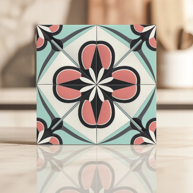 Design Floral Art Deco em rosa, preto e mint (Criador carregado)