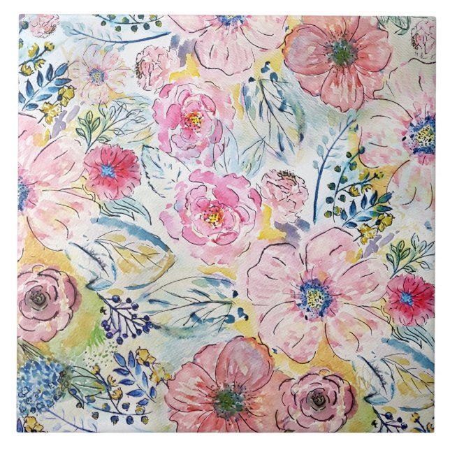 Design floral de tinta de mão aquosa (Frente)