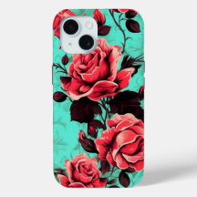 design Floral do iPhone 15 W/ Rosa vermelha