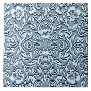 Design Floral embutido embebido em aço azul