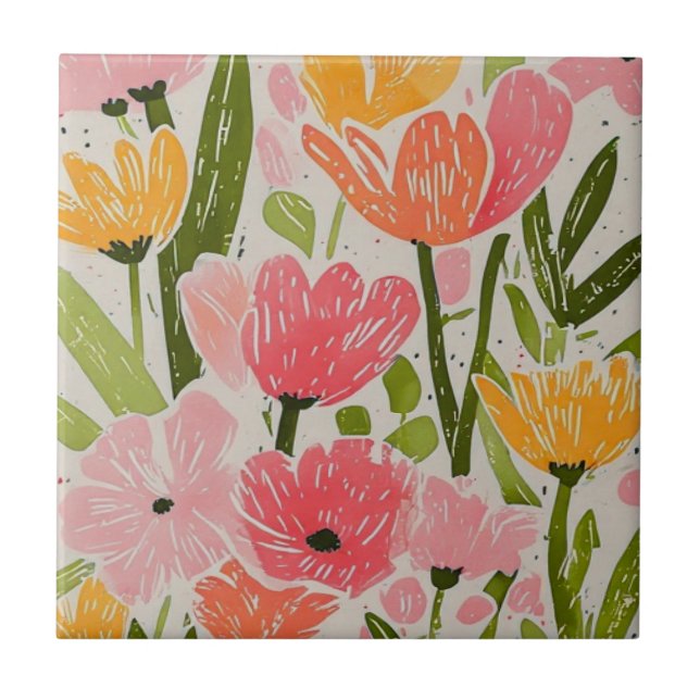 Design Floral Moderno do Meio século Retroativo (Frente)