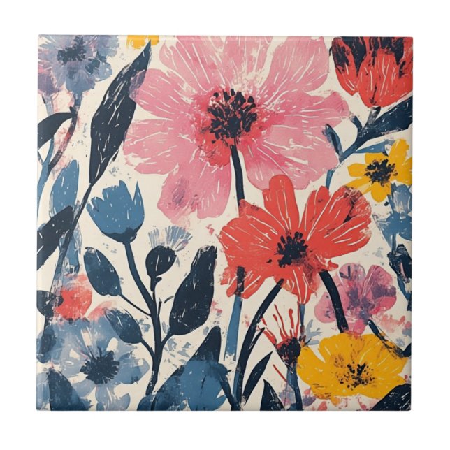 Design Floral Moderno do Meio século Retroativo (Frente)