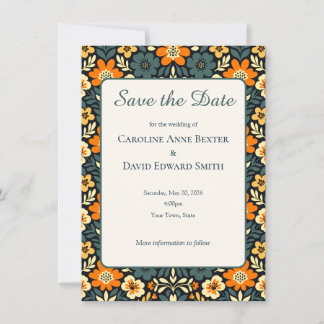 Design Floral Moderno em Azul Verde e Laranja Save