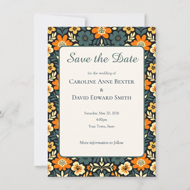 Design Floral Moderno em Azul Verde e Laranja Save (Frente)