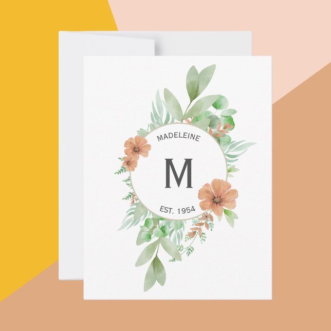 design Floral Peach - Cartão de saudação personali (Personalised greeting card with floral design and peach coloured flowers. )